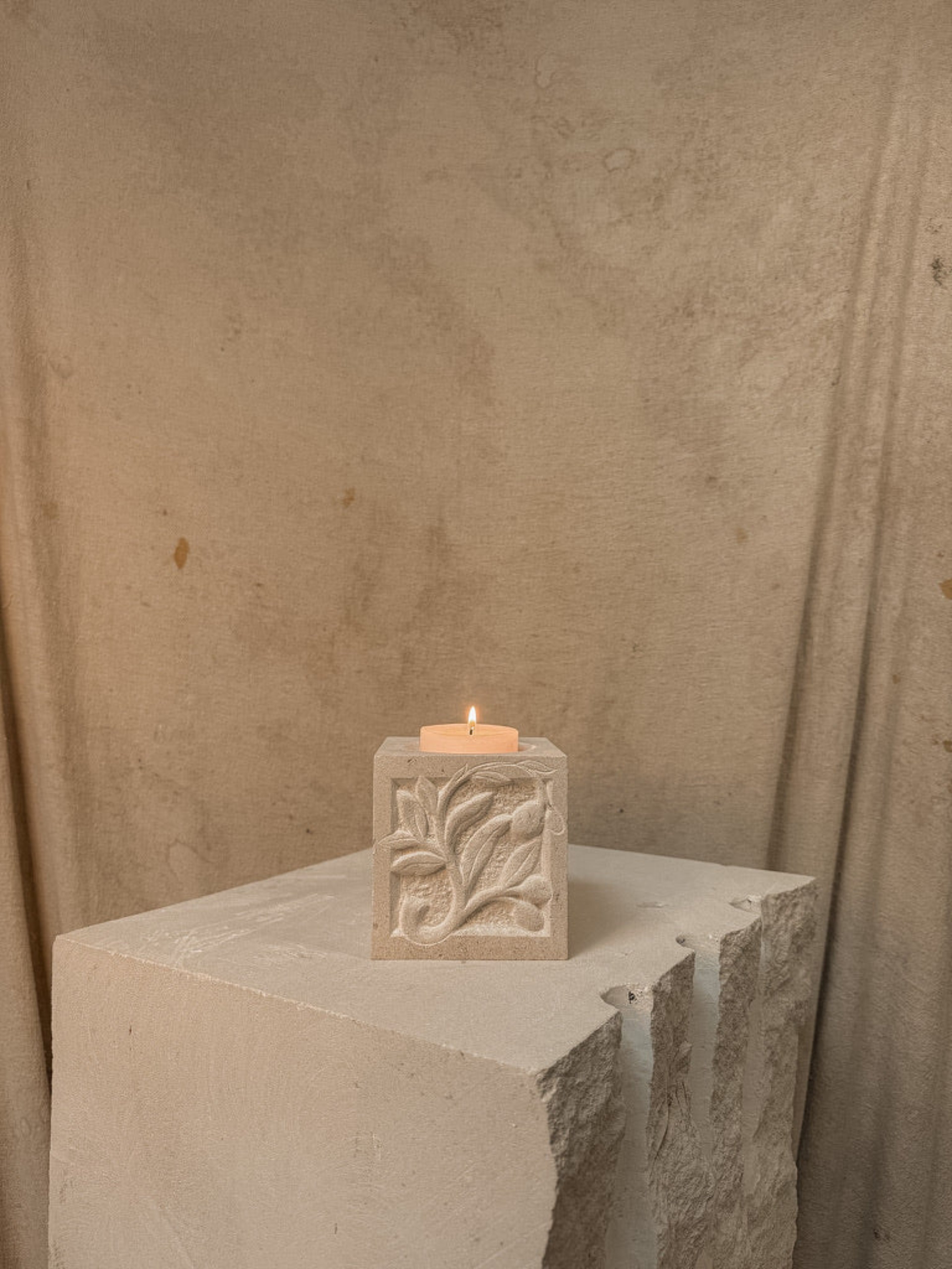 PORTLAND LIMESTONE OLIVE CANDLE HOLDER