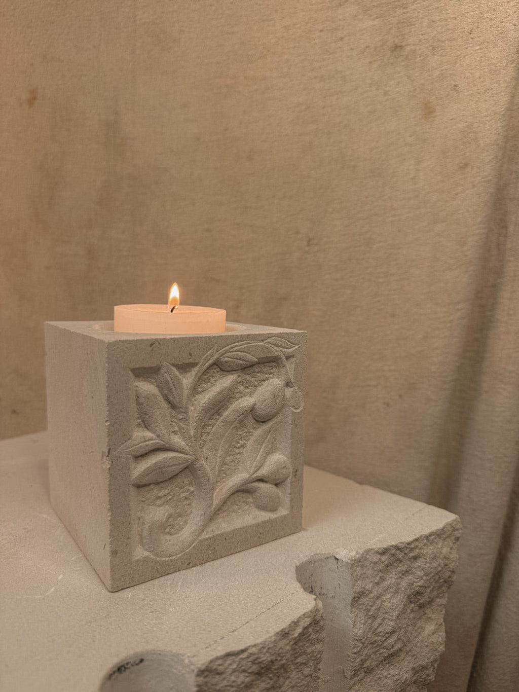 PORTLAND LIMESTONE OLIVE CANDLE HOLDER